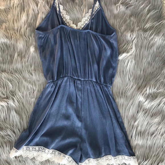Denim Inspired Romper With Crochet Detail - Picture 3 of 4
